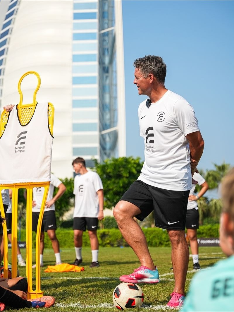Football Escape coach leading a session beside the Burj Al Arab in Dubai